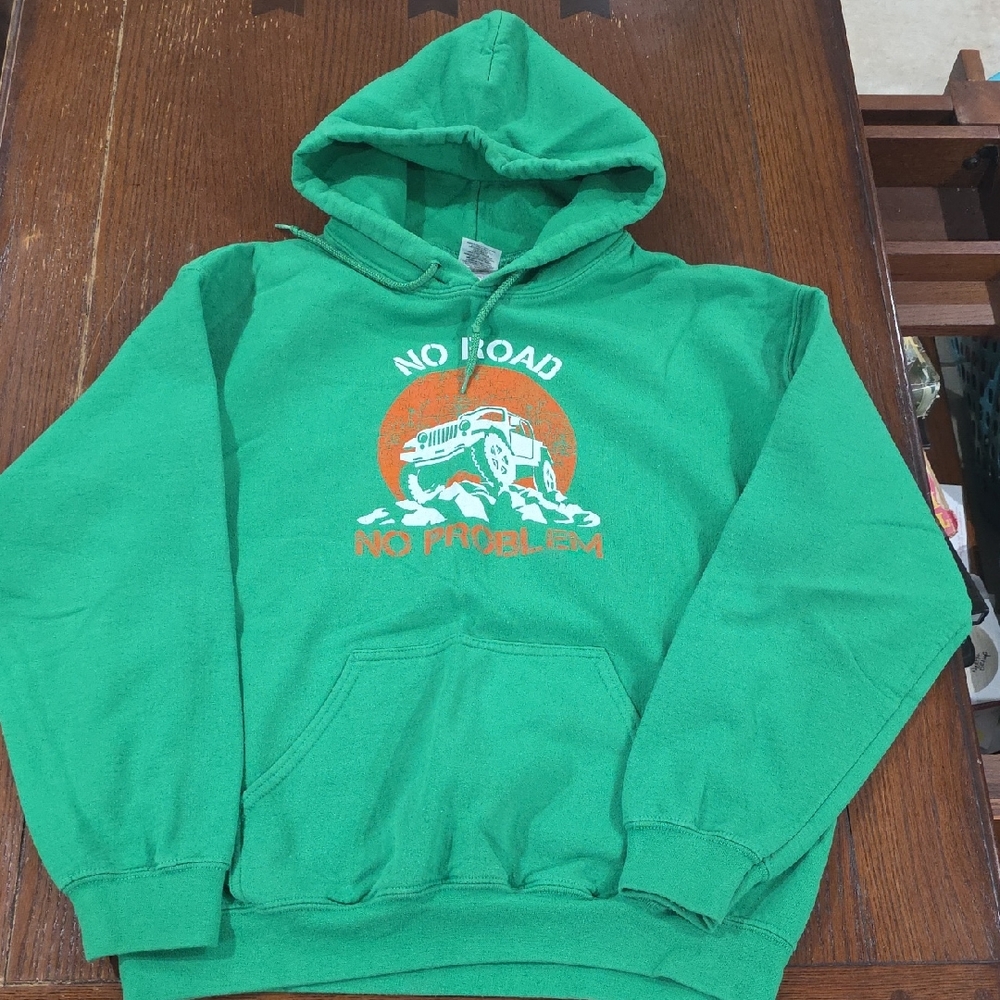 Gildan Green Cotton-Blend Hoodie Jeep No Road No Problem